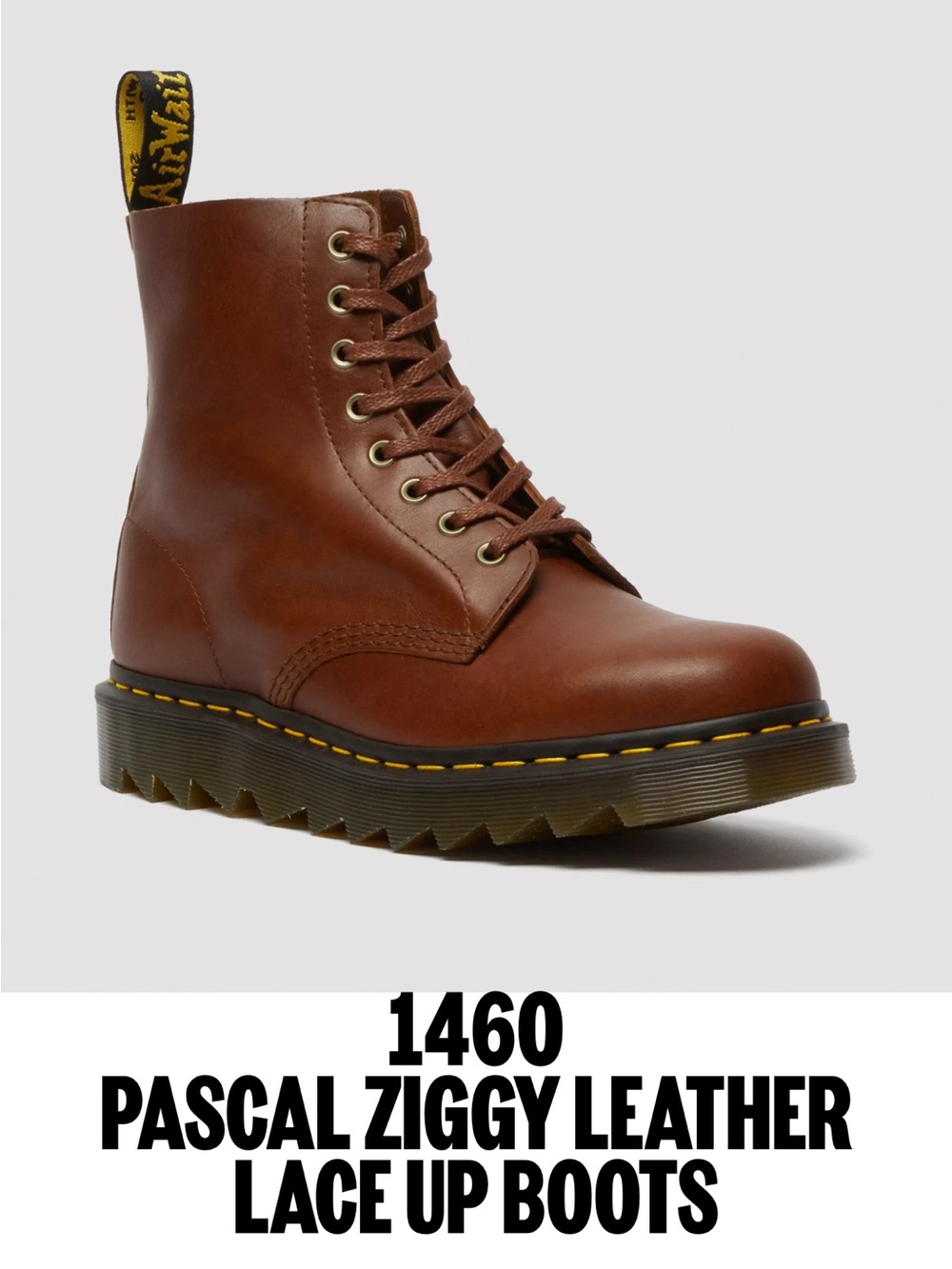 Dr. Martens Brown 1460 Pascal Ziggy Leather 8-Eye Lace Up Boots Size Unisex Sz 8